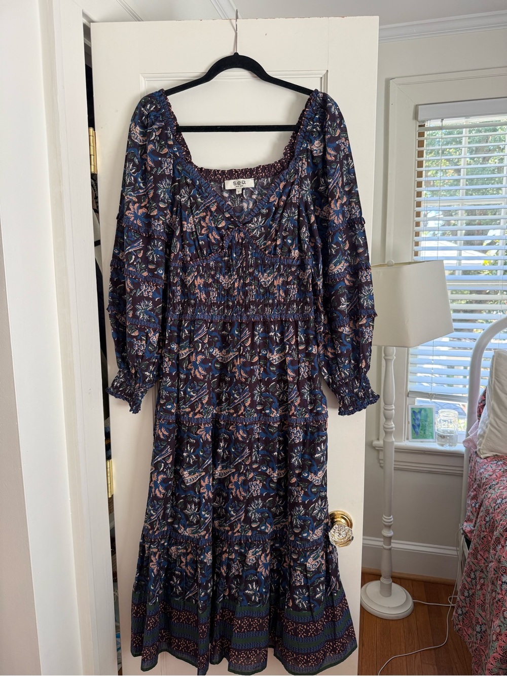 Sea New York Navy Floral Puff-Sleeve Maxi Dress